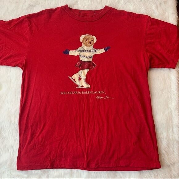 Polo Bear Ralph Lauren T Shirt Tee Vintage Single Stitch 90s Red Size Large - Picture 1 of 6